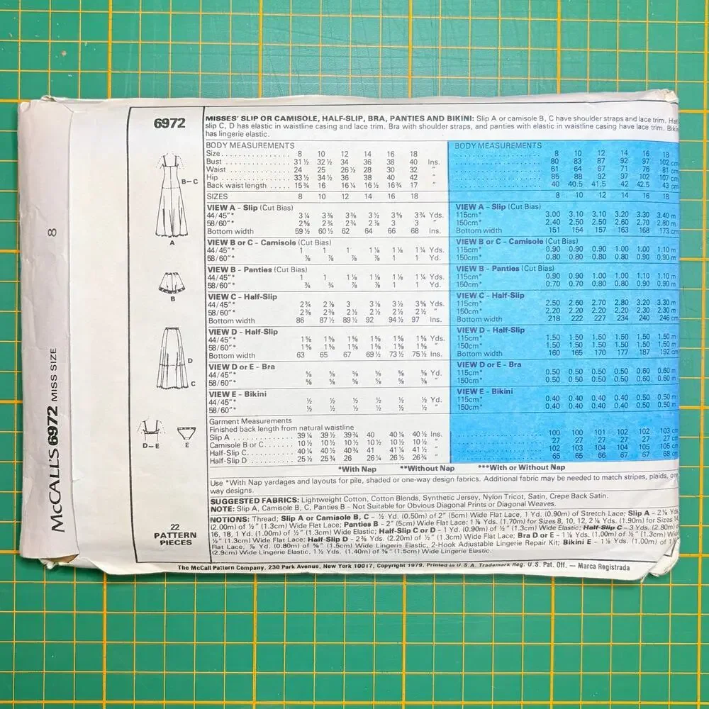 Vtg 1979 McCall's 6972 Lingerie Pattern Slip Camisole Bra Panties Bust 31.5 Cut